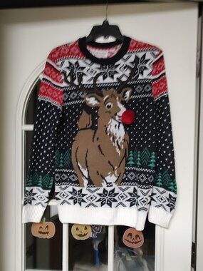 New Novelty Ugly Christmas Sweater Rudolph The Red Nosed Reindeer Women's Small